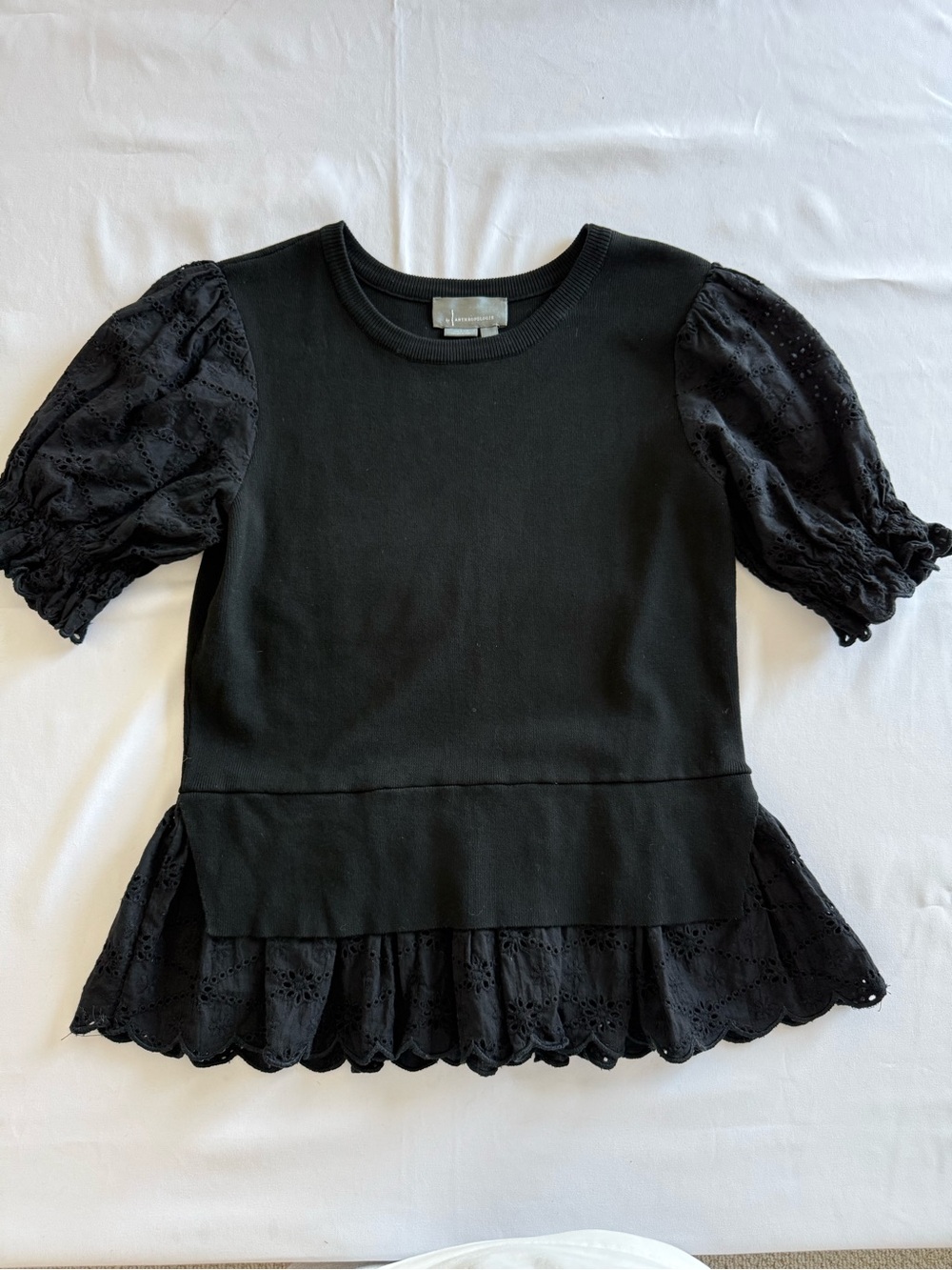 Anthropologie English Factory Eyelet Puff-Sleeve Sweater Tee - Picture 5 of 10
